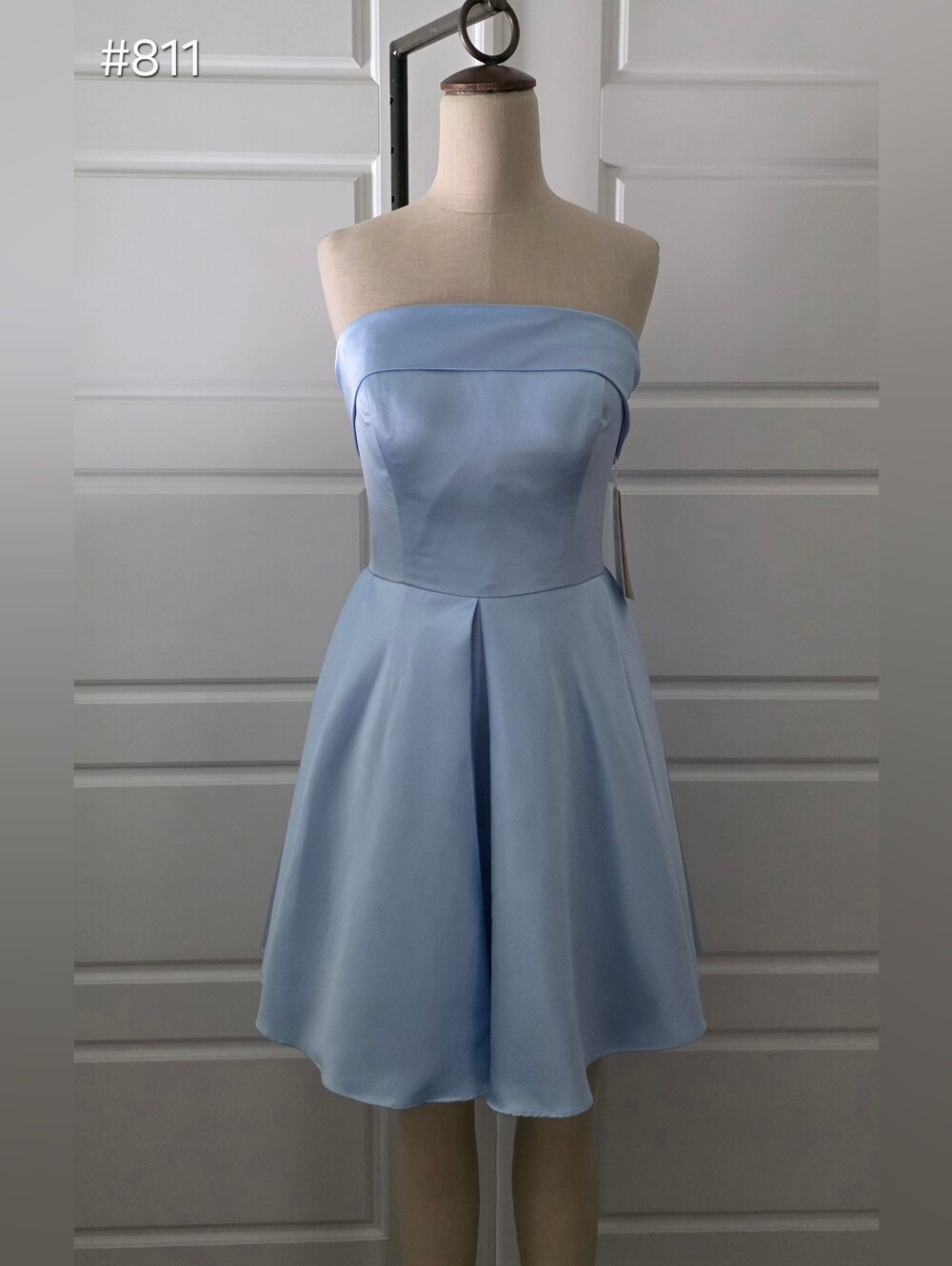 Strapless Light Blue Fit-and-Flare Formal Dress